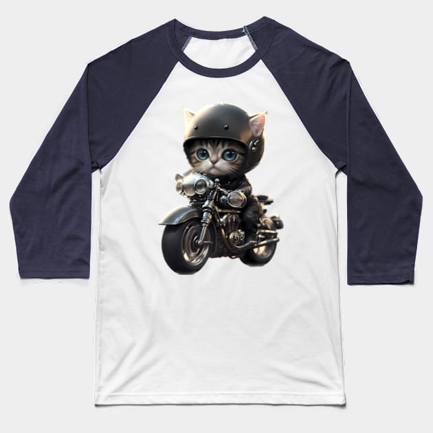 The coolest tabby cat on her motorbike Baseball T-Shirt by BrisaArtPrints